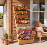 Costway Fioriera rialzata a 8 livelli aiuola verticale a forma di v in legno di abete, Orto rialzato da esterno o interno per piante fiori Marrone - immagine 2