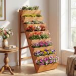 Costway Fioriera rialzata a 8 livelli aiuola verticale a forma di v in legno di abete, Orto rialzato da esterno o interno per piante fiori Marrone - immagine 4