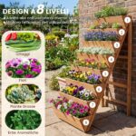 Costway Fioriera rialzata a 8 livelli aiuola verticale a forma di v in legno di abete, Orto rialzato da esterno o interno per piante fiori Marrone - immagine 6