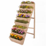 Costway Fioriera rialzata a 8 livelli aiuola verticale a forma di v in legno di abete, Orto rialzato da esterno o interno per piante fiori Naturale