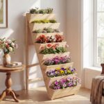 Costway Fioriera rialzata a 8 livelli aiuola verticale a forma di v in legno di abete, Orto rialzato da esterno o interno per piante fiori Naturale - immagine 3