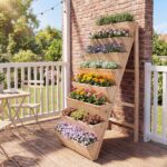 Costway Fioriera rialzata a 8 livelli aiuola verticale a forma di v in legno di abete, Orto rialzato da esterno o interno per piante fiori Naturale - immagine 4
