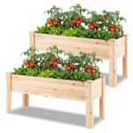 Costway Fioriera rialzata legno abete kit giardino verdure erbe fiori, Fioriera legno abete 120x43,5x51cm - immagine 5