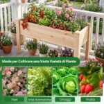 Costway Fioriera rialzata legno abete kit giardino verdure erbe fiori, Fioriera legno abete 120x43,5x51cm - immagine 11