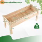 Costway Fioriera rialzata legno abete kit giardino verdure erbe fiori, Fioriera legno abete 120x43,5x51cm - immagine 6
