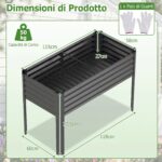 Costway Fioriera rialzata rettangolare da esterno altezza ergonomica, Orto rialzato verticale in metallo con fori di drenaggio Grigio - immagine 5