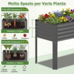 Costway Fioriera rialzata rettangolare da esterno altezza ergonomica, Orto rialzato verticale in metallo con fori di drenaggio Grigio - immagine 7