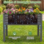 Costway Fioriera rialzata rettangolare da esterno altezza ergonomica, Orto rialzato verticale in metallo con fori di drenaggio Grigio - immagine 9