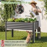 Costway Fioriera rialzata rettangolare da esterno altezza ergonomica, Orto rialzato verticale in metallo con fori di drenaggio Grigio - immagine 10