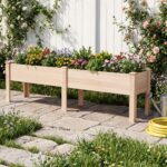 Costway Fioriera rialzata rettangolare in legno con robuste gambe a forma di l, Orto rialzato da esterno per fiori piante grasse Naturale - immagine 3