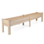 Costway Fioriera rialzata rettangolare in legno con robuste gambe a forma di l, Orto rialzato da esterno per fiori piante grasse Naturale - immagine 5
