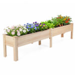 Costway Fioriera rialzata rettangolare in legno con robuste gambe a forma di l, Orto rialzato da esterno per fiori piante grasse Naturale