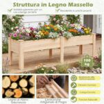 Costway Fioriera rialzata rettangolare in legno con robuste gambe a forma di l, Orto rialzato da esterno per fiori piante grasse Naturale - immagine 10