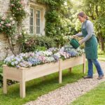 Costway Fioriera rialzata rettangolare in legno con robuste gambe a forma di l, Orto rialzato da esterno per fiori piante grasse Naturale - immagine 4