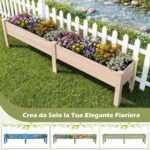 Costway Fioriera rialzata rettangolare in legno con robuste gambe a forma di l, Orto rialzato da esterno per fiori piante grasse Naturale - immagine 9