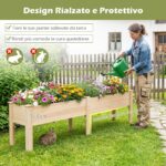 Costway Fioriera rialzata rettangolare in legno con robuste gambe a forma di l, Orto rialzato da esterno per fiori piante grasse Naturale - immagine 8