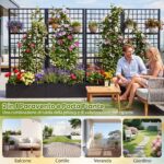 Costway Fioriera zincata con traliccio per fiori e verdure e frutta, Letto rialzato per orto con drenaggio grigliato rampicanti - immagine 8