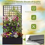 Costway Fioriera zincata con traliccio per fiori e verdure e frutta, Letto rialzato per orto con drenaggio grigliato rampicanti - immagine 9