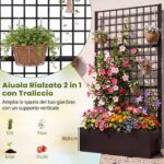 Costway Fioriera zincata con traliccio per fiori e verdure e frutta, Letto rialzato per orto con drenaggio grigliato rampicanti - immagine 10