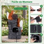 Costway Fontana a cascata con 4 luci led in resina selezionata, Fontana a forma di scoiattolo e nocciola flusso d'acqua rilassante - immagine 6