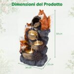 Costway Fontana a cascata con 4 luci led in resina selezionata, Fontana a forma di scoiattolo e nocciola flusso d'acqua rilassante - immagine 4