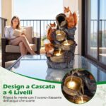 Costway Fontana a cascata con 4 luci led in resina selezionata, Fontana a forma di scoiattolo e nocciola flusso d'acqua rilassante - immagine 8