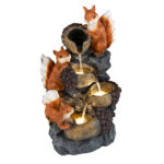 Costway Fontana a cascata con 4 luci led in resina selezionata, Fontana a forma di scoiattolo e nocciola flusso d'acqua rilassante