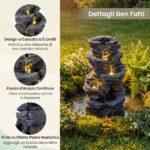 Costway Fontana da giardino 5 livelli con LED e pompa regolabile, Fontanella elettrica in resina roccia per interni/esterni - immagine 9