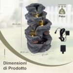 Costway Fontana da giardino 5 livelli con LED e pompa regolabile, Fontanella elettrica in resina roccia per interni/esterni - immagine 5