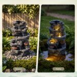 Costway Fontana da giardino 5 livelli con LED e pompa regolabile, Fontanella elettrica in resina roccia per interni/esterni - immagine 6
