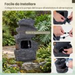 Costway Fontana da giardino 5 livelli con LED e pompa regolabile, Fontanella elettrica in resina roccia per interni/esterni - immagine 10