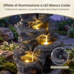 Costway Fontana da giardino 5 livelli con LED e pompa regolabile, Fontanella elettrica in resina roccia per interni/esterni - immagine 8