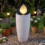 Costway Fontana da giardino 92 cm effetto pietra sistema di acqua circolante, Fontana decorativa con pompa e 4 luci led da esterno - immagine 4