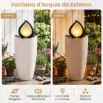 Costway Fontana da giardino 92 cm effetto pietra sistema di acqua circolante, Fontana decorativa con pompa e 4 luci led da esterno - immagine 7