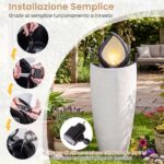 Costway Fontana da giardino 92 cm effetto pietra sistema di acqua circolante, Fontana decorativa con pompa e 4 luci led da esterno - immagine 8