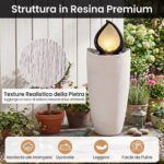 Costway Fontana da giardino 92 cm effetto pietra sistema di acqua circolante, Fontana decorativa con pompa e 4 luci led da esterno - immagine 9