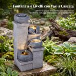 Costway Fontana da giardino a 4 livelli con 3 luci led pompa silenziosa e velocità regolabile, Fontana cascata da esterno in resina - immagine 9