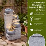 Costway Fontana da giardino a 4 livelli con 3 luci led pompa silenziosa e velocità regolabile, Fontana cascata da esterno in resina - immagine 8