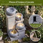 Costway Fontana da giardino a 4 livelli con 3 luci led pompa silenziosa e velocità regolabile, Fontana cascata da esterno in resina - immagine 6