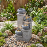 Costway Fontana da giardino a 4 livelli con 3 luci led pompa silenziosa e velocità regolabile, Fontana cascata da esterno in resina - immagine 4
