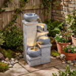 Costway Fontana da giardino a 4 livelli con 3 luci led pompa silenziosa e velocità regolabile, Fontana cascata da esterno in resina - immagine 3