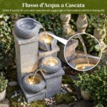 Costway Fontana da giardino a 4 livelli con 3 luci led pompa silenziosa e velocità regolabile, Fontana cascata da esterno in resina - immagine 7
