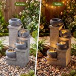 Costway Fontana da giardino a 4 livelli con 3 luci led pompa silenziosa e velocità regolabile, Fontana cascata da esterno in resina - immagine 11