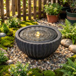 Costway Fontana da giardino con effetto di pietra a forma di ciotola, Fontanella elettrica in resina con luci e flusso d'acqua regolabile - immagine 2