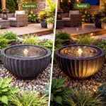 Costway Fontana da giardino con effetto di pietra a forma di ciotola, Fontanella elettrica in resina con luci e flusso d'acqua regolabile - immagine 10