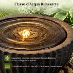 Costway Fontana da giardino con effetto di pietra a forma di ciotola, Fontanella elettrica in resina con luci e flusso d'acqua regolabile - immagine 8