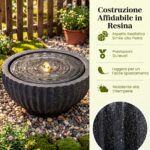 Costway Fontana da giardino con effetto di pietra a forma di ciotola, Fontanella elettrica in resina con luci e flusso d'acqua regolabile - immagine 11