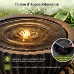 Costway Fontana da giardino con effetto di pietra a forma di ciotola, Fontanella elettrica in resina con luci e flusso d'acqua regolabile - immagine 7