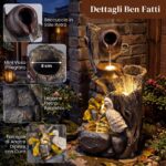 Costway Fontana da giardino con illuminazione led e pompa, Fontana a cascata in resina effetto pietra e legno con anatre - immagine 8