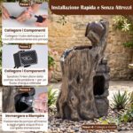 Costway Fontana da giardino con illuminazione led e pompa, Fontana a cascata in resina effetto pietra e legno con anatre - immagine 7